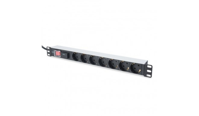 Digitus aluminum outlet strip with switch, 7 safety outlets, 2 m supply with surge protection