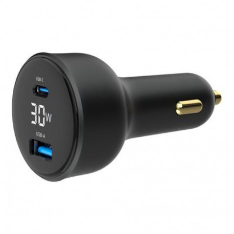 GEMBIRD 2-pordiline USB-autokiirlaadija Type-C PD LCD 30W, must