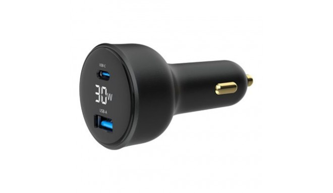 GEMBIRD 2-port USB car fast charger Type-C PD LCD 30 W black