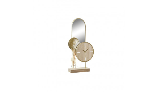 Table clock DKD Home Decor 26 x 8 x 53 cm Mirror Natural Golden Metal MDF Wood