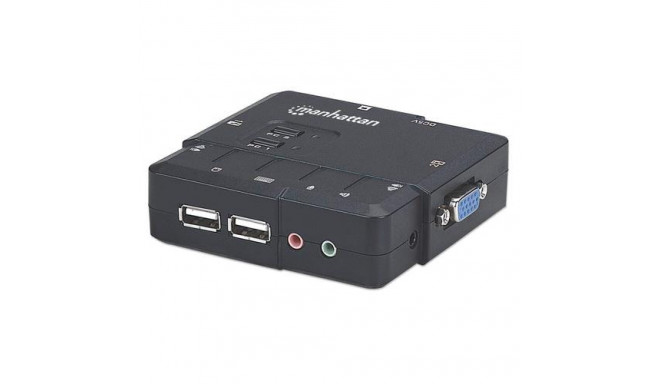 Manhattan KVM Switch Compact 2-Port, 2x USB-A, Cables included, Audio Support, Control 2x computers 