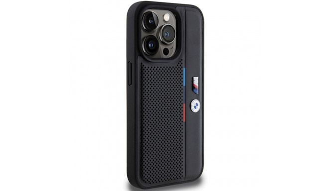 Case BMW BMHCP15X23PUPVK iPhone 15 Pro Max 6.7" must kõvakaaneline perforeeritud trikoloorjoonega