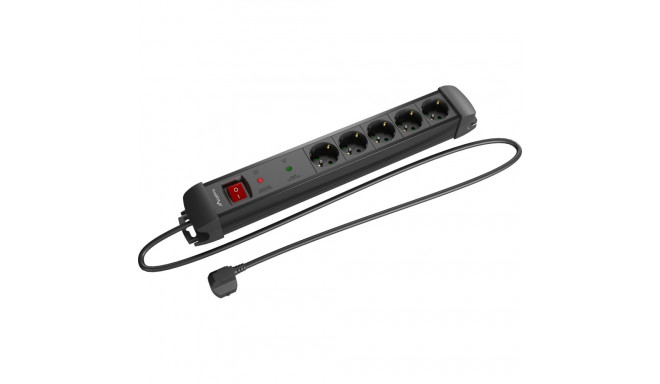 Lanberg SP1 surge protector power strip 5 sockets 3m black (SP1-05F-0300-BK)