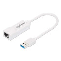 Manhattan USB-A Gigabit Network Adapter, White, 10/100/1000 Mbps Network, USB 3.0, Equivalent to USB