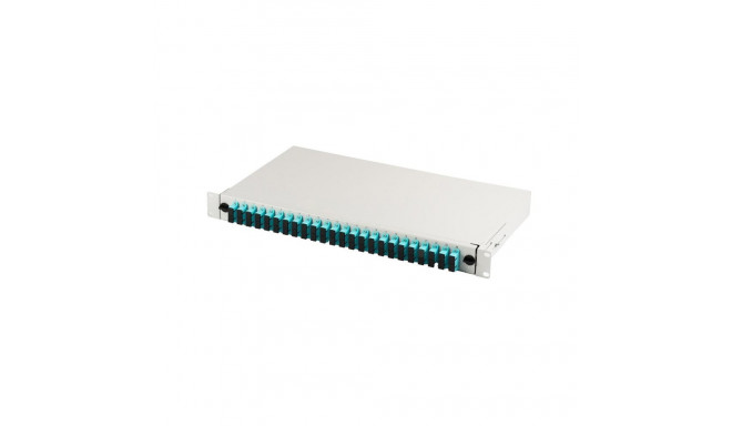 FO patch panel with 19'' 1U accessory, 24x SC dx, OM3, adapters, extendable, gray