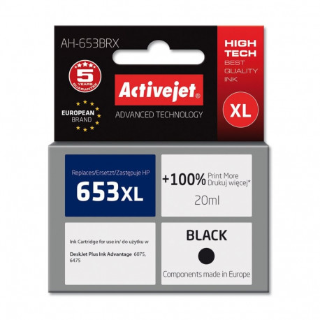 Activejet AH-653BRX ink (replacement for HP 653XL 3YM75AE; Premium; 720 pages; black)