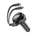 Acefast B13 car charger 53W USB-A / 2 USB-C retractable cables - black