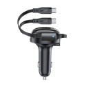 Acefast B13 car charger 53W USB-A / 2 USB-C retractable cables - black