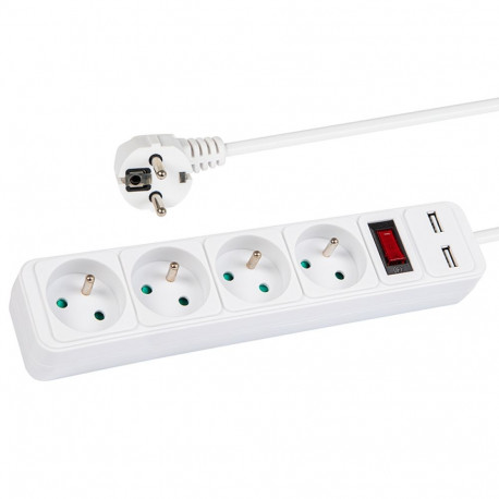 98-783# Przedłużacz sieciowy pr-470wsp/usb 4-gniazda+usb z uziemieniem+wyłącznik 1,5m biały 3x1,5mm