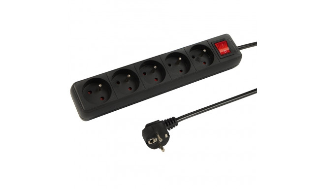98-749# Võrgupikendusjuhe PR-570WSP 5-pesaline maandusega + lüliti 5m must (3x1,5mm)