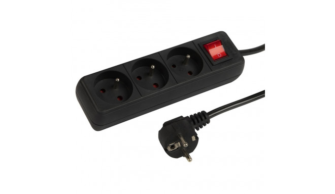98-748# Võrgupikendusjuhe pr-370wsp 3-pistikupesa maandusega + lüliti 5m must (3x1,5mm)