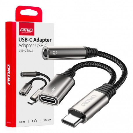 Adapter rozgałęźnik usb-c na usb-c + mini jack 3.5mm 10cm amio-04295