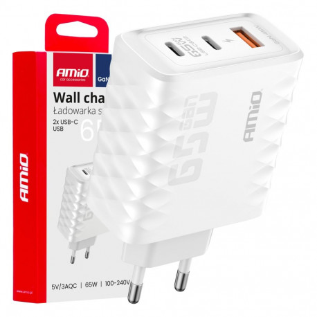 kiirlaadija 65w usb-a + 2x usb-c amio-04289