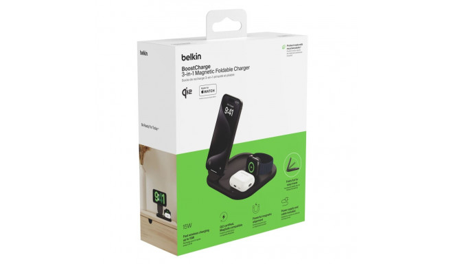 Belkin BoostCharge 3-in-1 Qi2 juhtmevaba laadimisalus MagSafega, must
