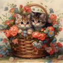 Diamond Mosaic - Kittens in a Basket