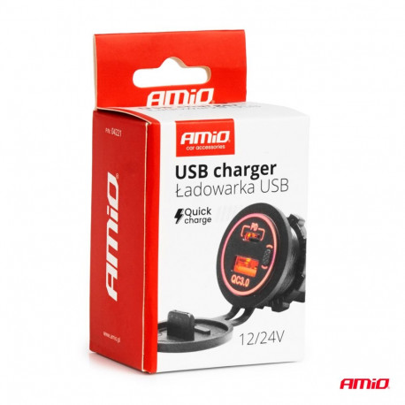 Laadija USB-C ja USB pesad, punane taustavalgus 12/24V