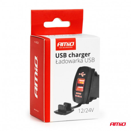 Laadija 2xUSB pesa 12/24V punane taustavalgus