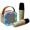 Karaoke komplekt 2 mikrofoni + kaasaskantav kõlar BLUETOOTH USB LED beež