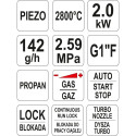 Piesosüütega gaasipõleti 2,0 kW 2800°C YT-36715 YATO