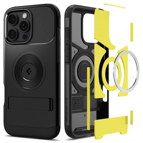Kaitseümbris Slim Armor (MagFit), Apple iPhone 16 Pro, must, tugijalaga, MagSafe, Spigen