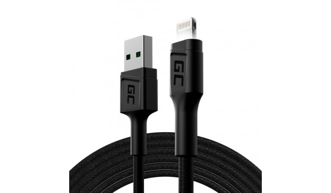 Lightning Cable - Green Cell KABGC12 2m USB A to Lightning Black