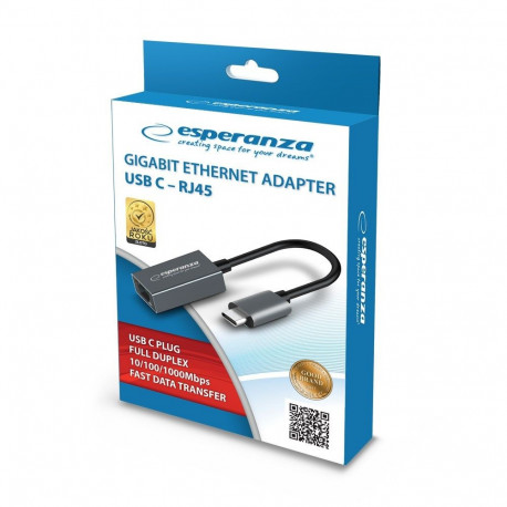 Adapter - Esperanza ENA102 PoE 10/100/1000 Mbit/s Ethernet RJ-45 USB Type-C