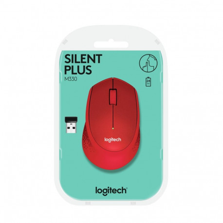 Computer Mouse - Logitech M330 Silent Plus Wireless 1000 DPI 10m Range AA Battery Red