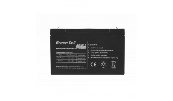 Sealed Lead Acid Battery - Green Cell AGM16 6V 10Ah Black