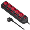 Power Extension - Maclean MCE204 1.5m 5 AC Outlets Indoor Red, Black