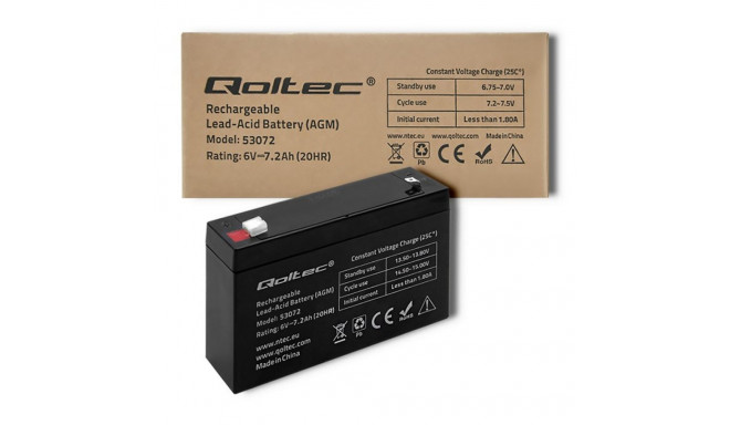 AGM Battery - Qoltec 53072 6V 7.2Ah Black