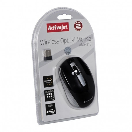 Wireless Mouse - Activejet AMY-313 Optical USB 1200 DPI Ambidextrous Black/Gray