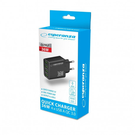 Mains Charger - Esperanza EZC107K 36W Quick Charge 3.0 Black