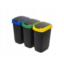 Trash Bin Set - ROTHO Twist 3 x 25L Blue, Black, Red, Green