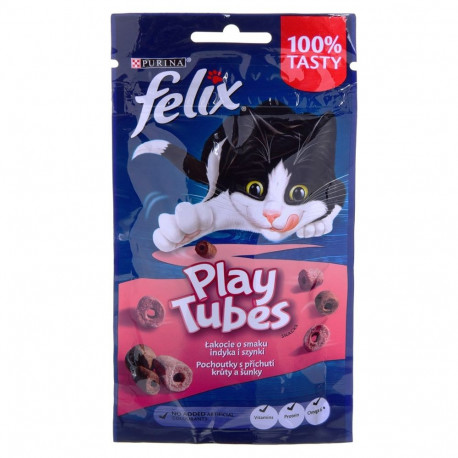 Cat Treat - FELIX Play Tubes Turkey, Ham 50 g, No artificial colors, Soy-free