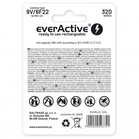 Button Batteries - Everactive Ni-mh 6f22 9v 320mah