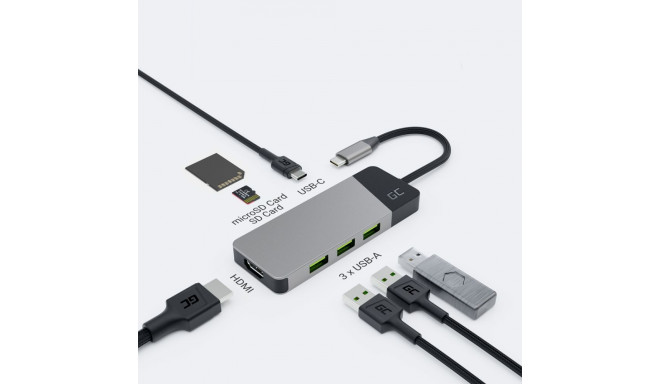 USB Hub - GC Connect 7W1 (3XUSB 3.1, HDMI 4K 60Hz, USB-C PD 85W, MicroSD/SD)
