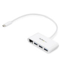 StarTech.com 3-Port USB-C Hub with Gigabit Ethernet - USB-C to 3x USB-A - USB 3.0 Hub - White~3-Port