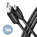 Axagon BUMM-AM10AB HQ cable Micro USB &lt;-&gt; USB-A, 1m, USB 2.0, 2.4A, ALU, braid, black