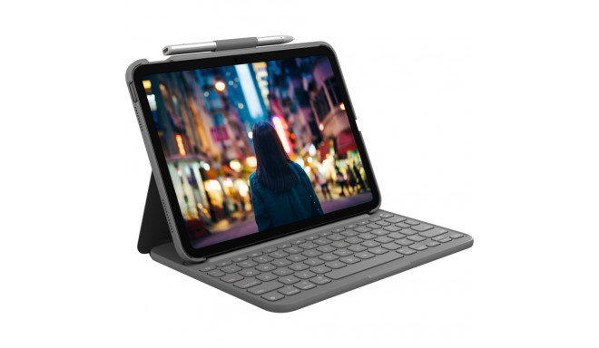 "Logitech Slim Folio Bluetooth Tastatur und Schutzhülle iPad 10. Generation grey QWERTZ DE"