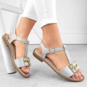 Comfortable sandals with zircons S.Barski W OLI261B, silver (37)