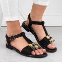 Comfortable sandals with zircons S.Barski W OLI261A, black (37)