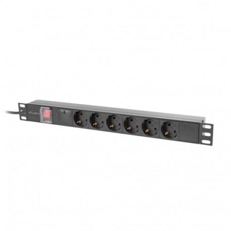 Lanberg toitejaotusseade (PDU) 19" 1U 16A 2M 6 Schuko-pistikupesa, must