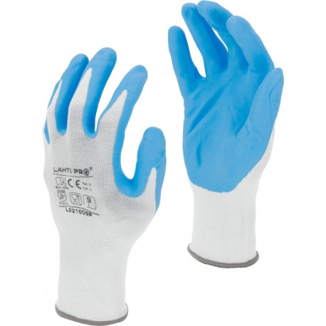 Rękawice nitr. biało-nieb. l221608p, karta, "8", ce, lahti