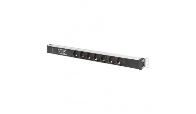 DIGITUS 1U Alumiinium PDU Kapisse Paigaldatav 16A 4000W 250VAC 50/60Hz 7x pistikupesa CEE 7/7 2m kaa