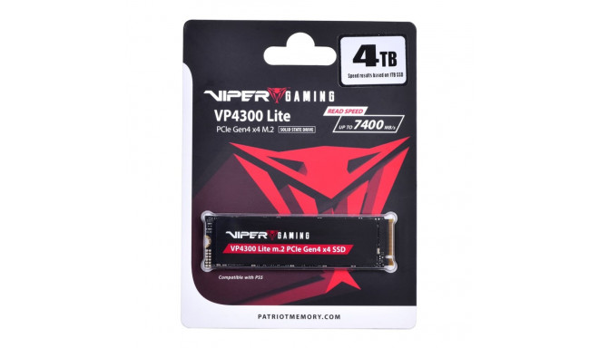 M.2 SSD - Patriot Memory VP4300 Lite 4TB PCIe 4.0 7400MB/s Read 6000MB/s Write