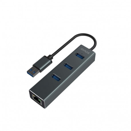 USB Hub - Savio AK-57 3x USB-A Hub with RJ-45 Gigabit Ethernet 5000 Mbit/s Grey