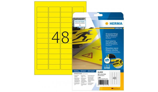 HERMA Labels signalling hard-wearing A4 45,7x21,2 mm yellow strong adhesion film matt weatherpr. 120