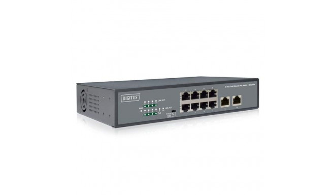 Digitus 8-Port Fast Ethernet PoE Netwrkswitch, Desktop, unmanaged, 2 Uplink Ports RJ45,120 W, af/at