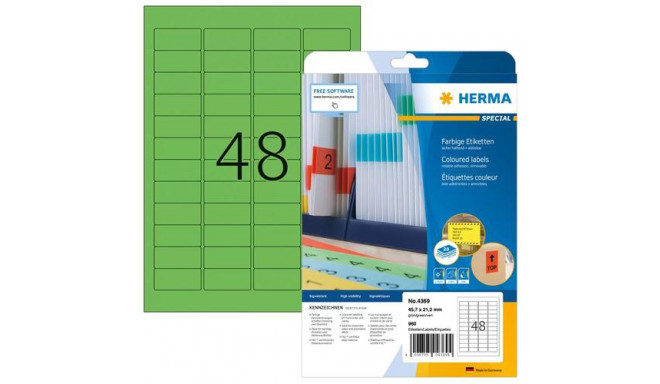 HERMA Coloured Labels A4 45.7x21.2 mm green paper matt 960 pcs.