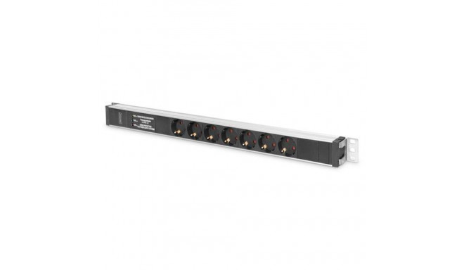 Digitus Aluminium outlet strip with overvoltage protection and line filter, 7 safety outlets, 2 m su